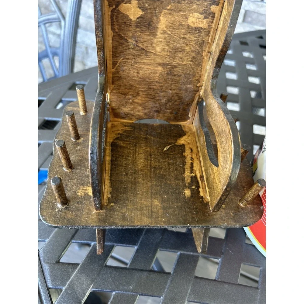 Hand Made Rocking Chair Thread Holder With Bucket Old Buttons Vintage